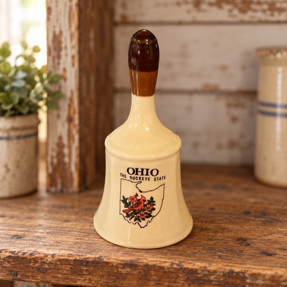 Vintage Ohio The Buckeye State Ceramic Souvenir Bell Cardinal State Bird 5.5"